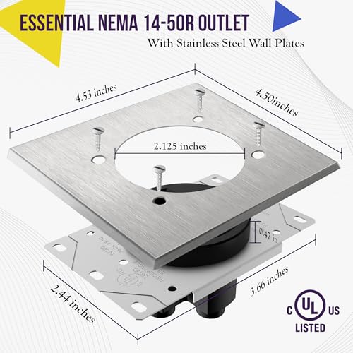 Image of ENERLITES 50A Receptacle Outlet, NEMA 14-50R, Black with Wall Plate, 2-Pack