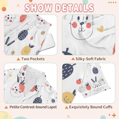 senya Rabbit and Fruit Satin Summer Pajama Sets Silk Short Sleeve Button Down Sleepwear3