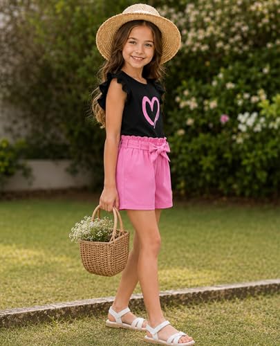 Image of Girls Summer Outfits Cute Sleeveless Top High Waisted Short Sets with Pockets Teen Girl Clothes Size 6-14 T