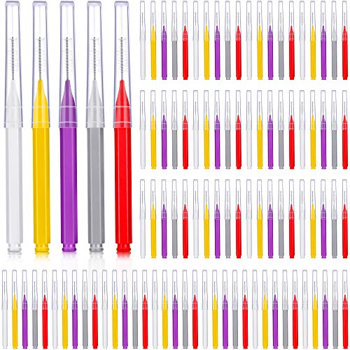Image of Patelai 100 Pieces Braces Dental Brush for Cleaner Interdental Toothpick Dental Tooth Flossing Head Oral Hygiene Flosser Toothpick Cleaners Tooth Tool(Mixed Colors,Mixed Size)