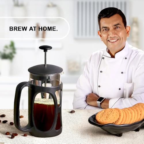 Image of French Press Coffee & Tea Maker 350 ml | Borosilicate Glass Carafe | 4-Level Filtration System | Stainless Steel Plunger with Fine Mesh | Brews in 3 Minutes | 1-2 Cups | Black | 1-Year Warranty