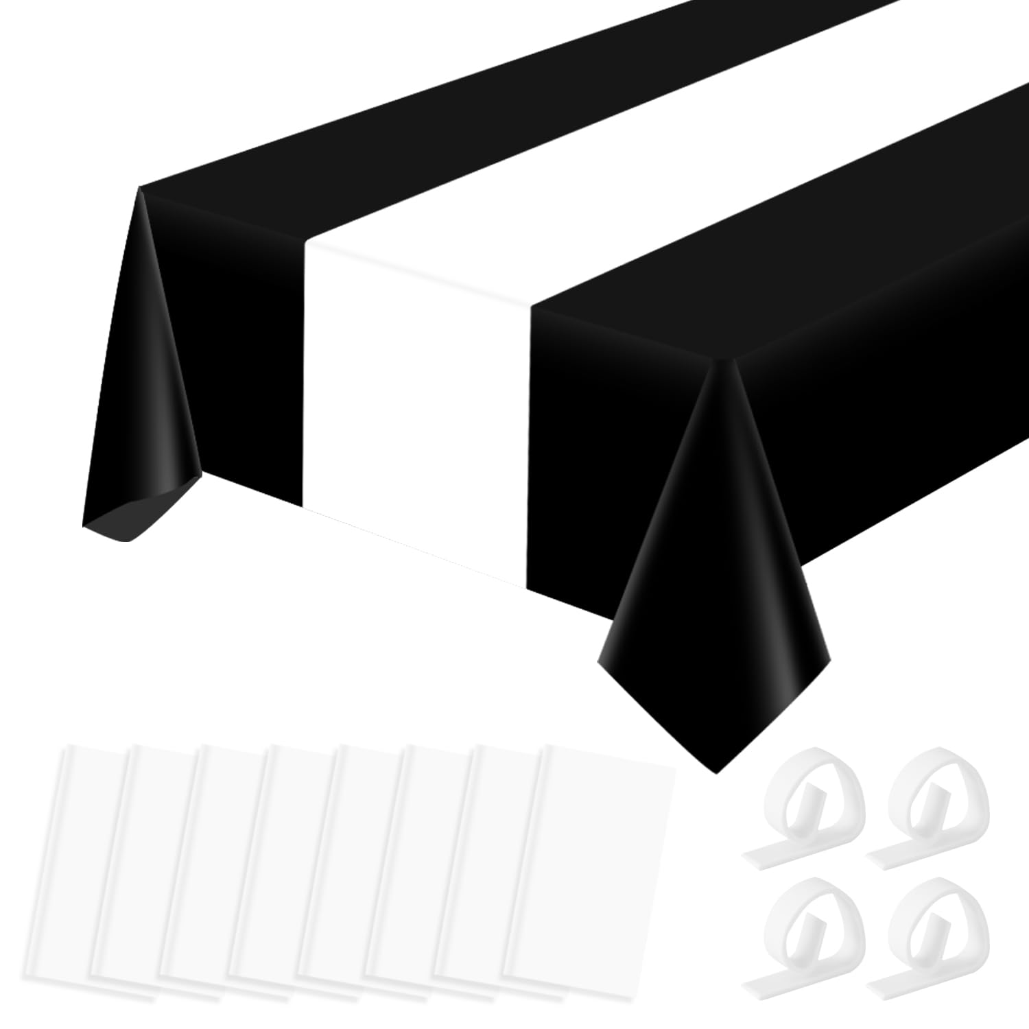 Photo 1 of Premium Disposable Plastic Table Runner 14 x 108 Inch Table Runner for Wedding Dinner Birthday Banquet Halloween, Christmas Party Decoration (White, 8 Pack Rectangle) White 8 Pack