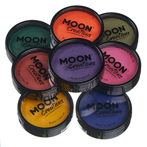 Pro Face & Body Paint Cake Pots by Moon Creations - Darks Colours Set - Professional Water Based Face Paint Makeup for Adults, Kids - 1.26oz