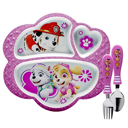 Zak Designs Paw Patrol Kids Dinnerware Set Includes Melamine 3-Section Divided Plate