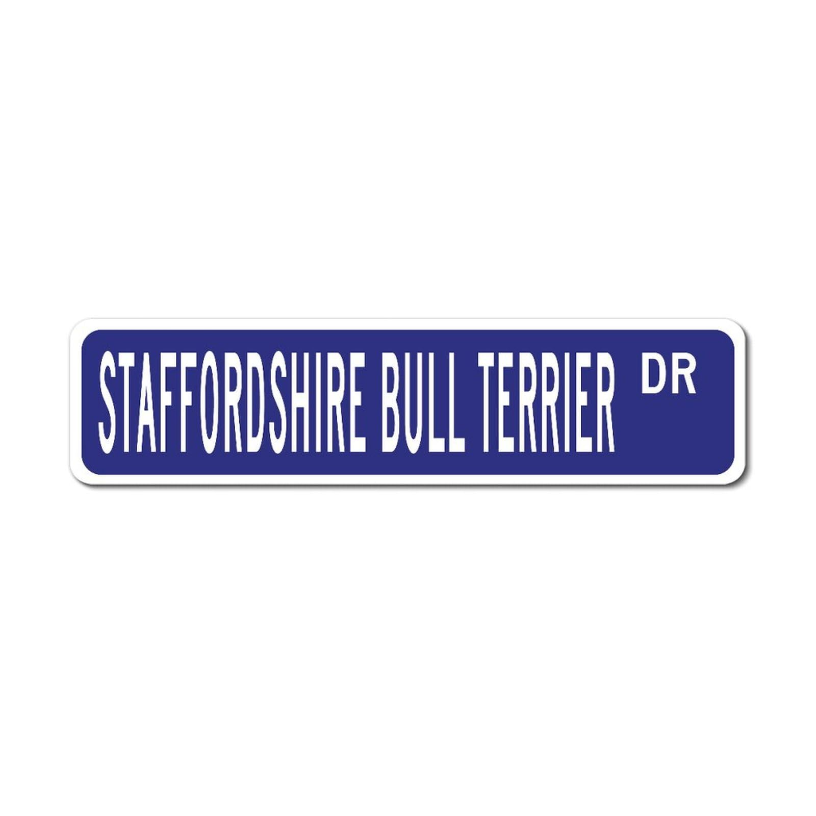 LMMIXEE Staffordshire Bull Terrier Custom Street Sign Staffordshire Bull Terrier Owner Gift Signs Wall Art Vintage Rustic Metal Wall Sign for Home Bars Clubs Cafes Man Cave Party 24x6in