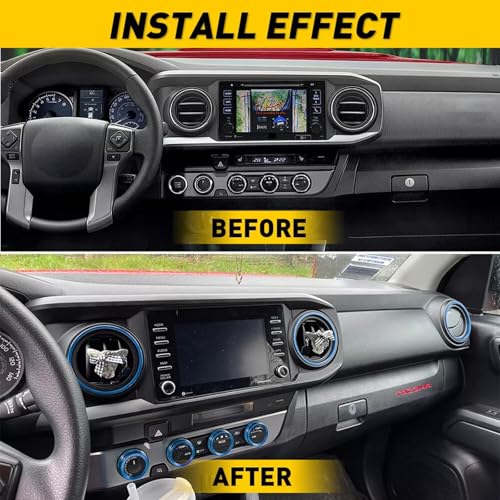 Image of Aluminum Alloy AC Knob Covers & Vent Outer Rings Kit for Toyota Tacoma 2016-2023 (8pcs Blue) - HVAC Control Button Covers, Air Conditioner Vent Trim Rings