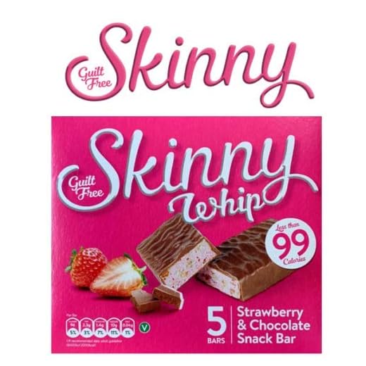 Nya Skinny Whip snackbars mindre än 99 kalorier 5 variationer flerpack (jordgubbe och choklad, 4 lådor)