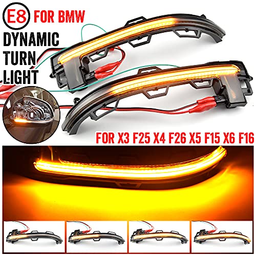 QKLsudua 2pcs Dynamic Sequential Blink Compatible with B-MW X3 X4 X5 X6 F25 LCI F26 F15 F16 LED Side Mirror Turn Signal Light Assembly