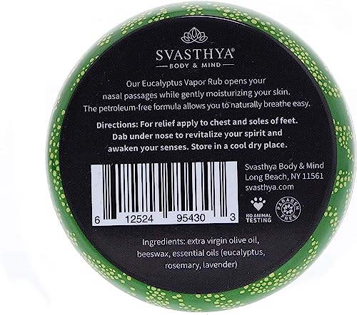 Eucalyptus Vapor Rub By Svasthya - Opens Nasal Passages & Moisturizes The Skin, Cough, Stuffy Nose & Congestion Relief, Olive Oil, Beeswax, Lavender, Rosemary - Made In The Usa, 2Oz… #TOP3