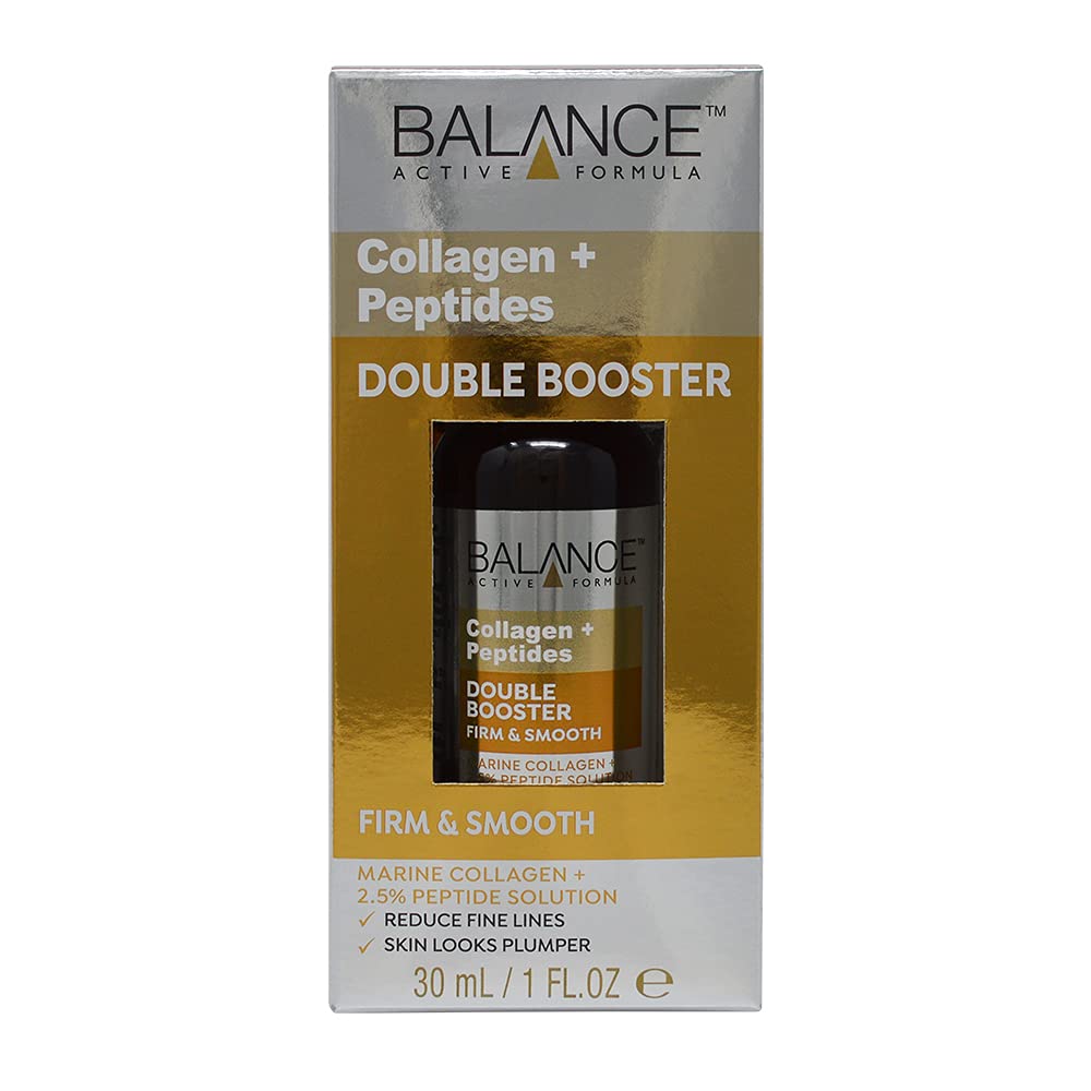 Balance Active Formula Collagen + Peptides Double Booster (30ml) - Formulated with Marine Collagen + a 2.5% Peptide Solution Known to Reduce fine Lines & Wrinkles