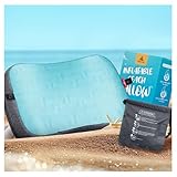 HIKENTURE Aufblasbares Kissen Strand, Strandkissen Aufblasbar mit Abziehbarem Kissenbezug, Ergonomisches Kopfkissen, Bequemes Nackenkissen, Campingkissen Reisekissen Inflatable Travel Pillow - Blau