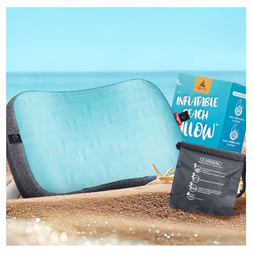HIKENTURE Aufblasbares Kissen Strand Strandkissen Aufblasbar mit Abziehbarem Kissenbezug Ergonomisches Kopfkissen Bequemes Nackenkissen Campingkissen Reisekissen Inflatable Travel Pillow - Blau
