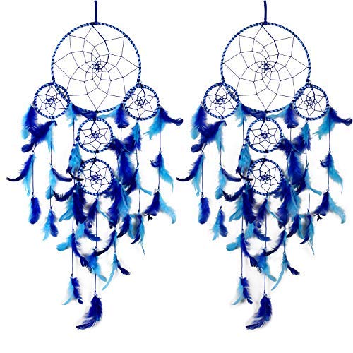 DULIDULI Dream Catcher Combo Ying-Yang Concept Traditional Indian Dreamcatcher Wall Art for Bedrooms, Home Wall, Hanging Design, Wall Decor,Metal, Feathers Dreamcatcher (Big Blue Combo)