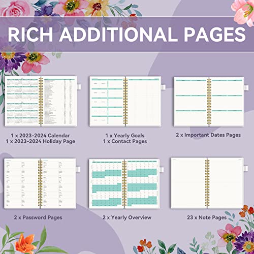 Monthly Planner 2023-2024, Monthly Calendar Planner, 18-Month Planner, Jul.2023-Dec.2024, Aimpeak Monthly Planner With Pocket, Pen Loop, Flexible Cover, Spiral Binding, Purple Garland, 7"X10" #TOP4