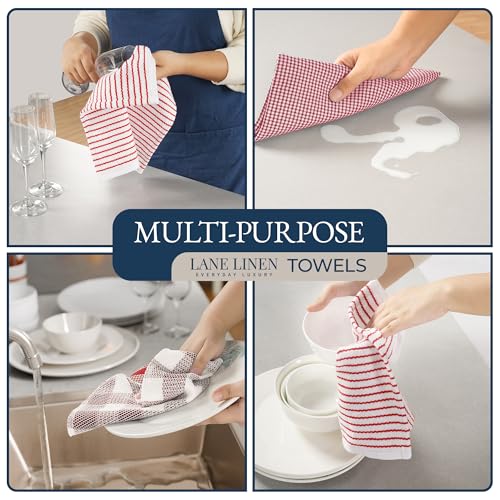 Image of LANE LINEN Cotton Kitchen Towels and Dishcloths 20 Pack - Large Dish Towels Set for Holiday Hosting, Fast Drying Dish Rags, Flour Sack Towels, Versatile Scrubbers & Oven Mitts with Pot Holders - Red