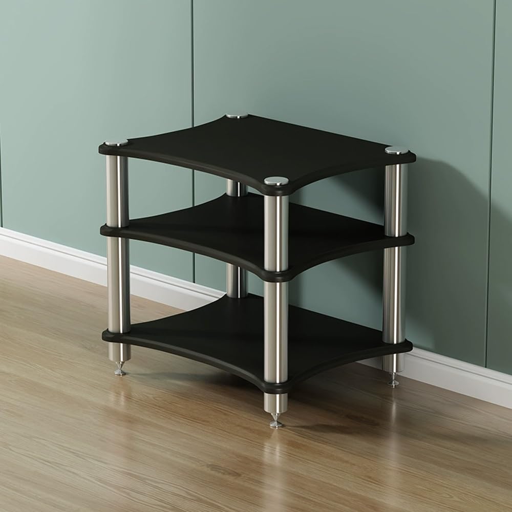Wysoki narożny stojak audio 83.8 cm, czarna półka na komponenty do odtwarzacza płyt winylowych, odbiornika stereo i szafki na sprzęt HiFi (60 x 48 x 62 cm), idealna dla audiofilów i miłośników muzyki
