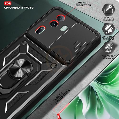 Image of Armor Bumper Back Cover Case for Oppo Reno 11 Pro 5G Rotating Camera Cover, Ring Holder & Kickstand | Heavy Duty & 360 Degree Protection Oppo Reno 11 Pro 5G Back Cover (Black)
