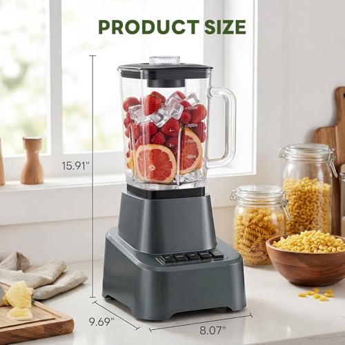 Image of OLIXIS Professional Blender for Smoothies, Full-Size Kitchen Blender with 850 Peak Watts & 54oz Large Glass Pitcher, 4 Speeds with Pulse for Ice Crushing Frozen Fruits, Dishwasher Safe, Grey