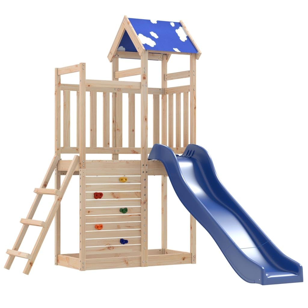 vidaXL Parque Infantil de Exterior de Madera Maciza de Pino, Juego de Columpios de jardín, casa de Juegos con tobogán, Parque Infantil de Madera