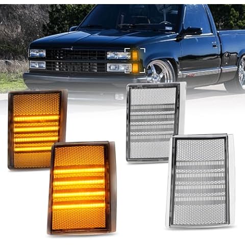 Bestview Front Corner Light Assembly Compatible with 1988-1993 Chevy C/K 1500 2500 3500 C10 Silverado Suburban Tahoe, Upgraded Harness Design, Clear Lens Amber LED 4Pcs Cover