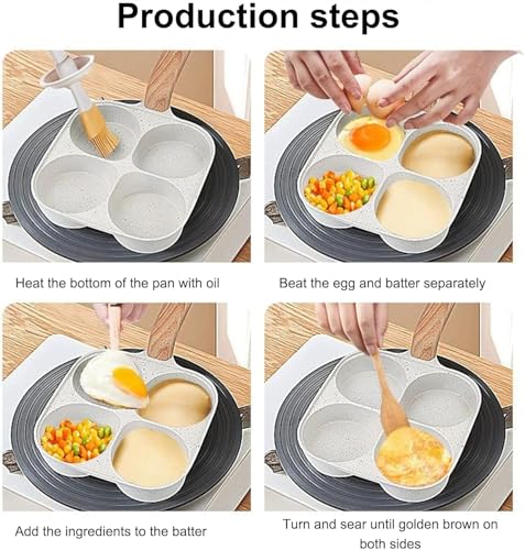 YAGVIZ Aluminum,Stainless Steel,Ceramic Four-Cup Fried Egg Pan,Medical Stone Non-Stick Frying Pan for Breakfast,Divided Egg Omelet Pans Suitable... - Image 7