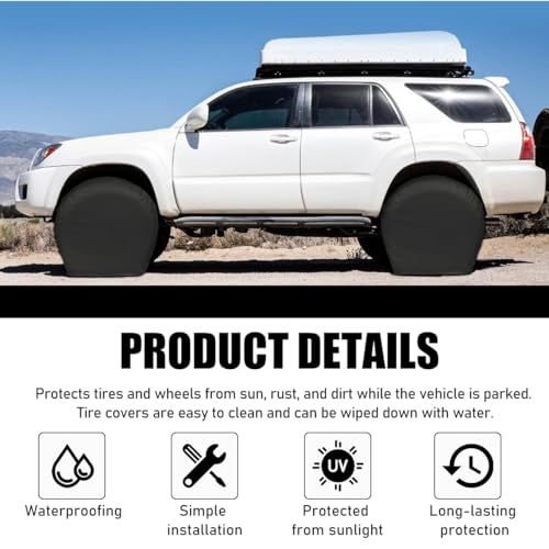 Image of Ohleats 2 PCS Car Tire Covers, Waterproof Tire Protector Fits Tire Diameters 26-28.9 inches, Dustproof Wheel Covers for RV, Truck, SUV, Camper, Van, Universal Car Accessories (Black, M)