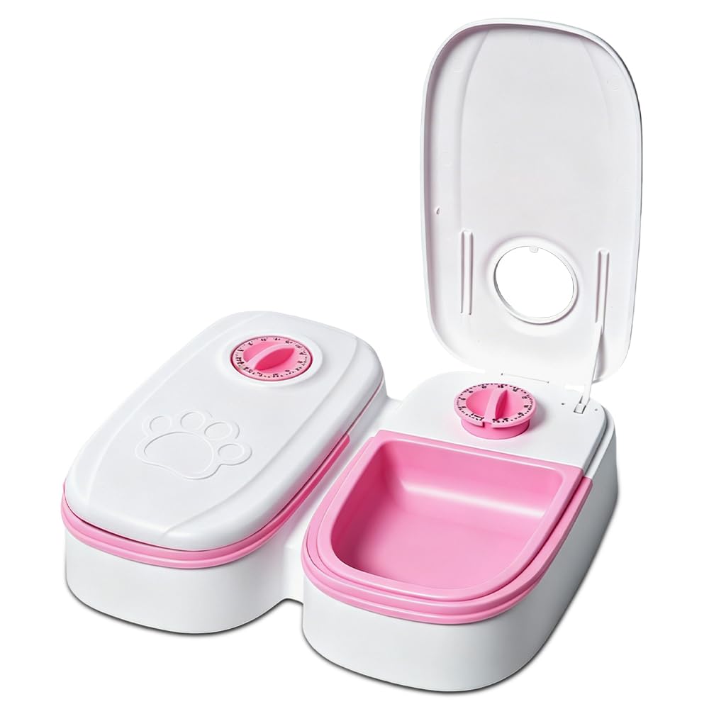Futterautomat Katze Nassfutter, 2 PCS Nassfutterautomat für Katzen | 2x350ml, 48h timer, dual slots, abs material, battery powered, easy clean, pet owners, weekend travel, freshness seal
