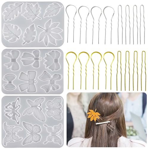 Attuslla 3 PCS Hair Stick Resin Molds Silicone Kit