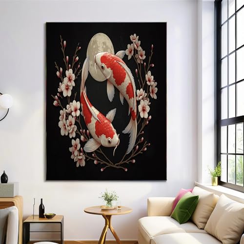 Art mural carpes koï rouge pour raviver un mur blanc vide