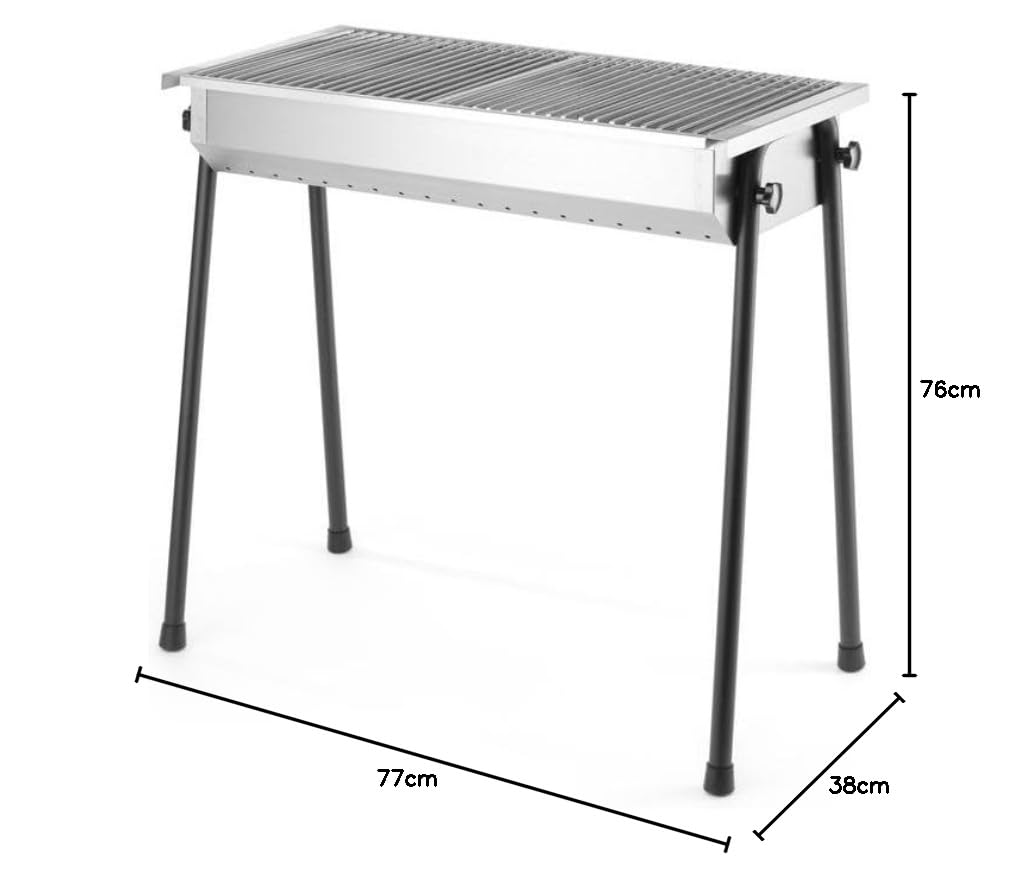 HENDI Holzkohlegrill, inkl 2 roste von je 345x345mm, Model Patio, mit abnehmbaren Füßen, Bräter, BBQ, nur für Verwendung im Aussenbereich, 770x380x(H)760, Edelstahl 18/0
