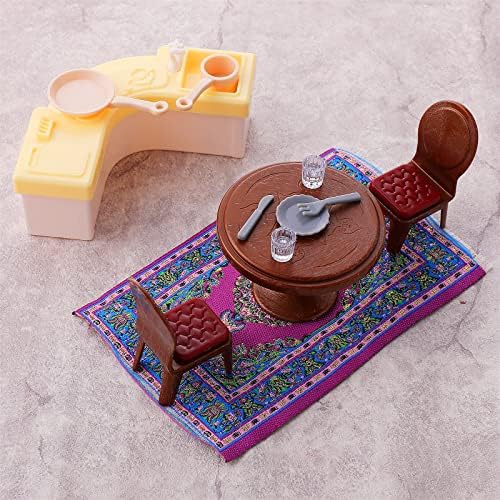 Cobee Dollhouse Miniature Carpet, 4 Pieces 1:12 Mini Rug Vintage Dolls House Floral Print Turkey Carpet Mini Wool Floor Blanket Doll House Decoration Accessories