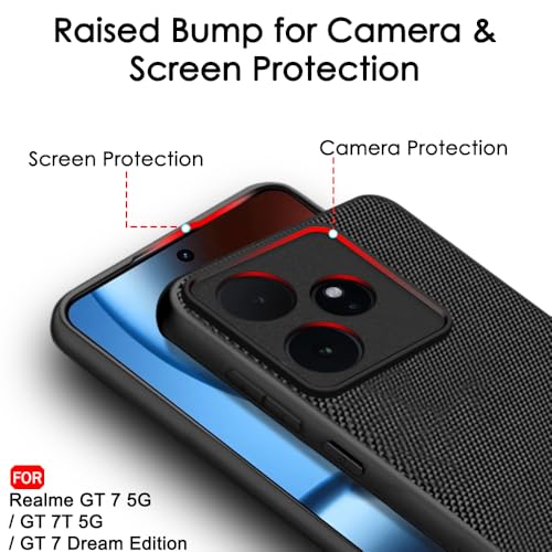 Image of TheGiftKart Back Cover Case for Realme GT 7 5G / GT 7T 5G / GT 7 Dream Edition | Slim & Lightweight | Ultra-Premium Design | Camera Protection Bump | Fabric Texture Case Cover (PC & TPU, Black)