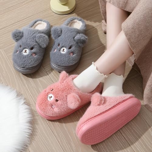 Caistre Women’s Fuzzy Bear Slippers 2025 Winter Warm Soft Cozy Bedroom Slippers Memory Foam Anti-skid House Shoes4