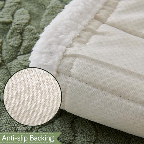 Image of HOKIPO 'Italian Caelora' Luxury Jacquard Plush Anti-Slip Sofa Armrest Covers | 1 Pair - Sage Green (AR-5953-GRN*2)