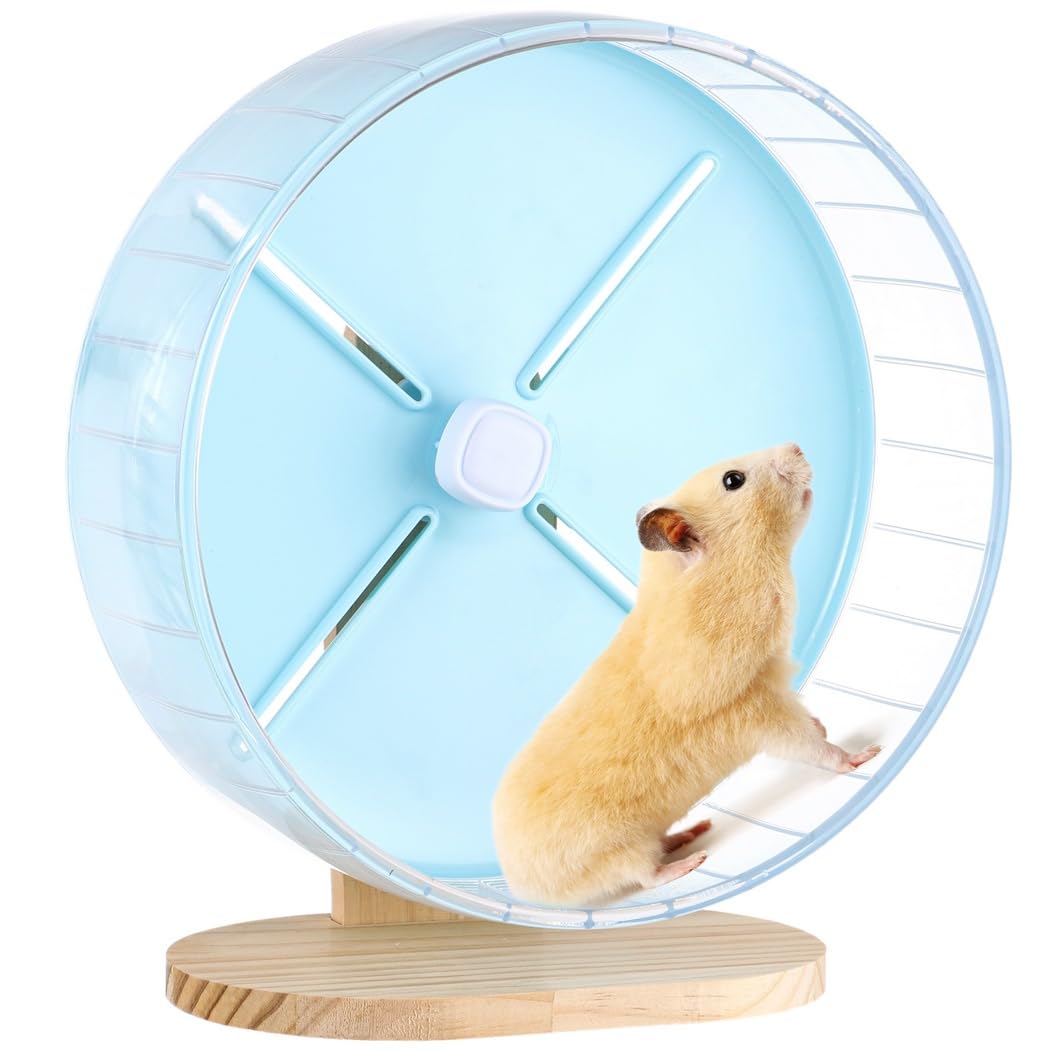 Rueda para hámster de 10.2 pulgadas con soporte de madera, giratorio silencioso ajustable para jerbos, deslizadores de azúcar, chinchillas, cobayas