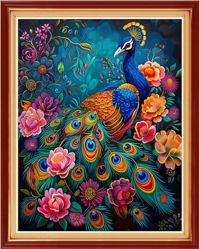Image of Findvoor Stamped Cross Stitch Kits for Beginners Full Range of Cross Stitching Embroidery Pattern for Adults, 11CT DIY Needlepoint Embroidery Starter Kits-Colorful Peacock 16x20 inch
