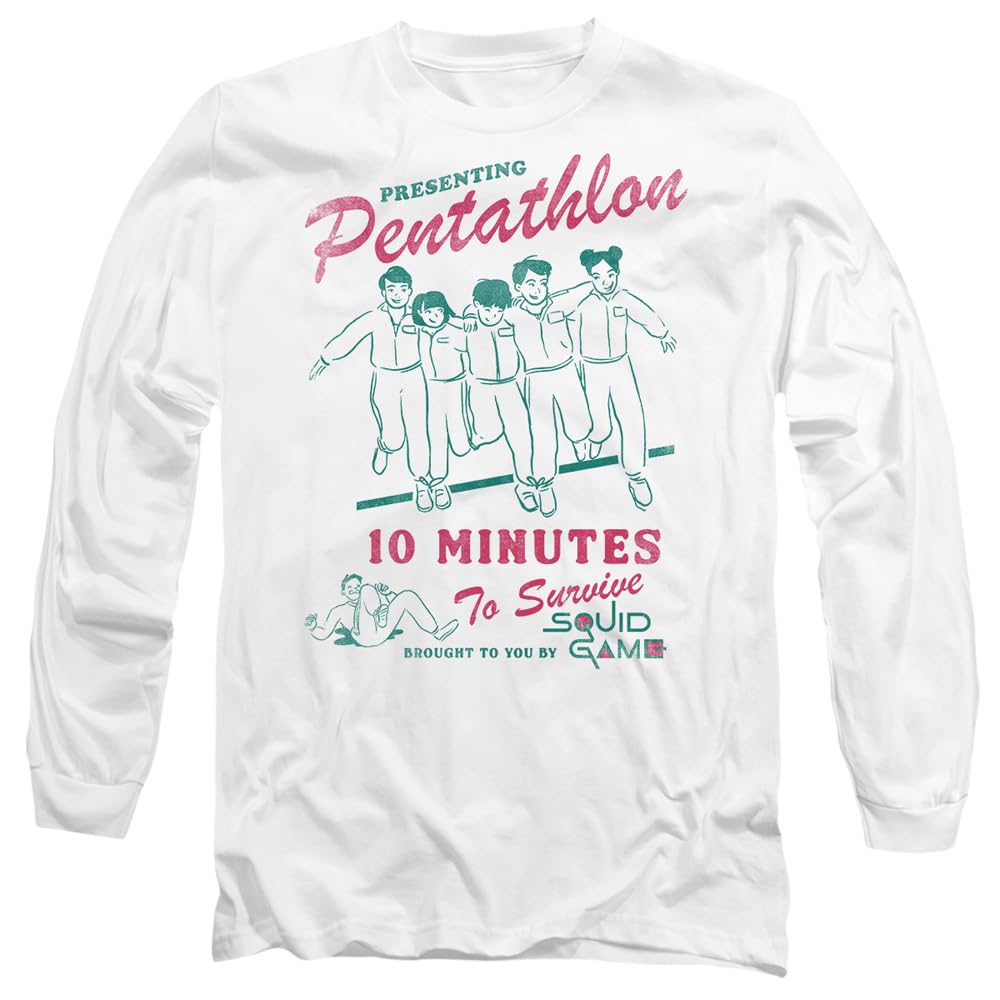 Squid Game T-Shirt - Long Sleeve - Pentathlon Race Comic Design - White - XXL