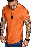 COOFANDY Men Hipster Tee Short Sleeve Workout Longline T-Shirt Curved Hem Top Orange S