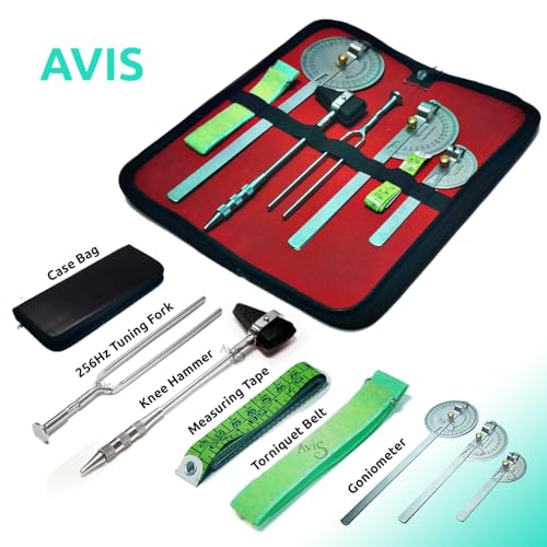 Image of AVIS Medical Tool Kit With Set Of 3 Goniometer, Knee Hammer, ⁠256Hz Tuning Fork, Measuring Tape and Torniquet Belt | Medical Kit | Physiotherapy Kit (7 Items in one Medical Set)