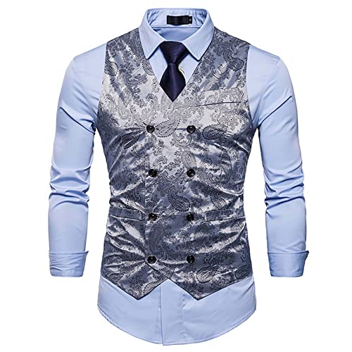 snowshine Mens Victorian Vest Gothic Steampunk Double Breasted Suit Vest Slim Fit Brocade Paisley Floral Waistcoat2