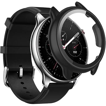 SeNool Case Compatible with Amazfit GTR 2/2e Hard PC Case with Glass Film Screen Protector [9H Hardness Anti-Scratch] Protective Case Compatible with Amazfit GTR 2/2e - Black