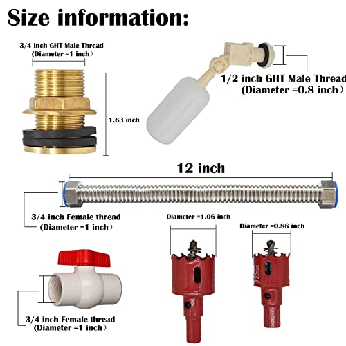 Rainwater Collection Rain Barrels Prevent Overflow,Rain Barrel Connection Kit,3/4\"Male Bulkhead Fitting,Garden Hose Adapter,Plastic Pipe Connector for Rain Barrel,Float Valve, Hose,Rain Barrel Spigot
