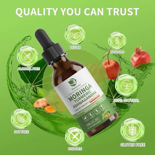 Image of Lukaree 12-in-1 Lipsomal Moringa Leaf Drops with Ashwagandha Turmeric Quercetin, 98% Absorption & Pure Moringa Extract for Energy Immune Joint Digestive Support, Vegan Non-GMO Gluten-Free