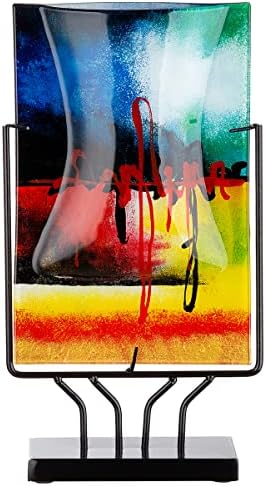 Vaso Decorativo In Vetro Colorato Marmo Rosso Marrone 21cm – GILDE GLAS Art – Oggetto Unico Fatto A Mano Per Soggiorno O Regalo