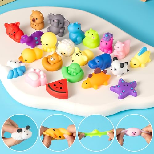 Image of 25 Pack Squishy Toys, Mochi Squishy Animals for Kids, Kawaii Slow Rising Squishies, Cute Sensory Fidget Toys for Kids, Party Favors, Treasure Box Prizes, Classroom Prizes in Storage Bucket