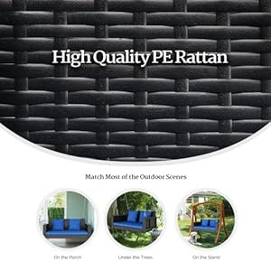 Vingli rattan porch swing heavy duty 800 lbs outdoor hanging seat with extra cushion and adjustable chain the porch swing seat made by wicker suits for garden yard lawn black 4 ft  urban country home decor