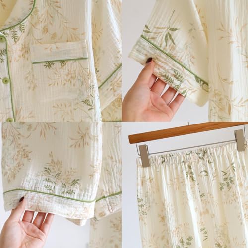 Image of codcm Womens 3pcs Cotton Pajamas Set Short Sleeve Sleepwear Fruit Print Cute Pj Set with Long Pants