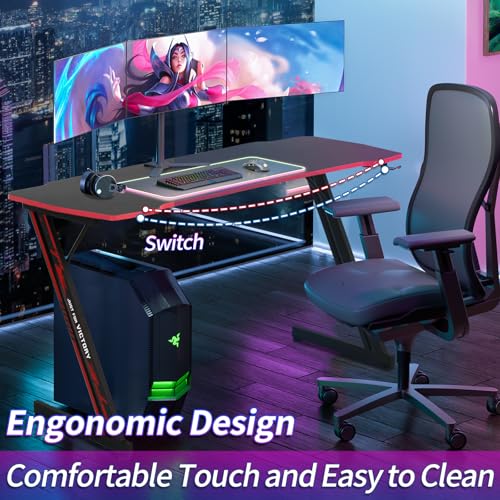 Image of 39 Inch Z-Shaped Computer Desk with Headset Hook - Ergonomic Small Gaming Table, MDF Desktop and Metal Frame, Red
