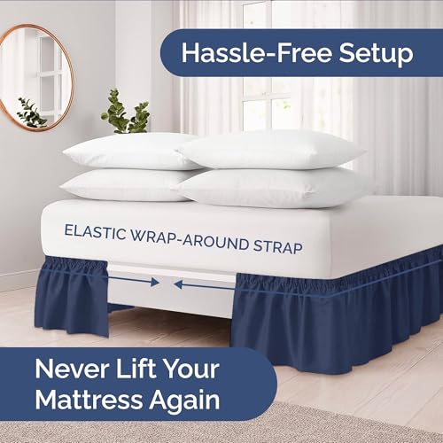 image for CGK Unlimited Wrap Around Dust Ruffle Bed Skirt - Navy Blue - for Quee