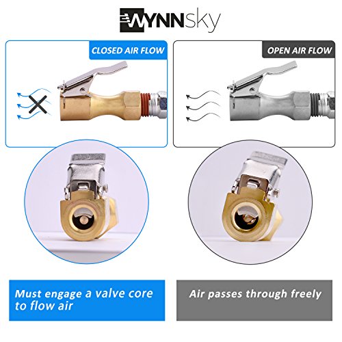 Wynnsky Air Chuck 1/4 Inch Heavy Duty Closed Flow Straight Lock On Tire Chuck With Clip For Inflator Gauge Compressor Accessories 2 Pack #TOP1
